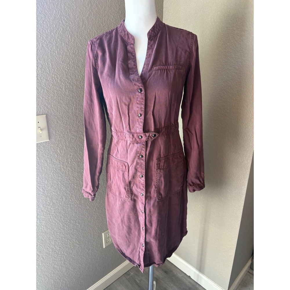 Michael Stars Womens Plum Lyocell Utility Button‎ Front Shirt Dress Size M
